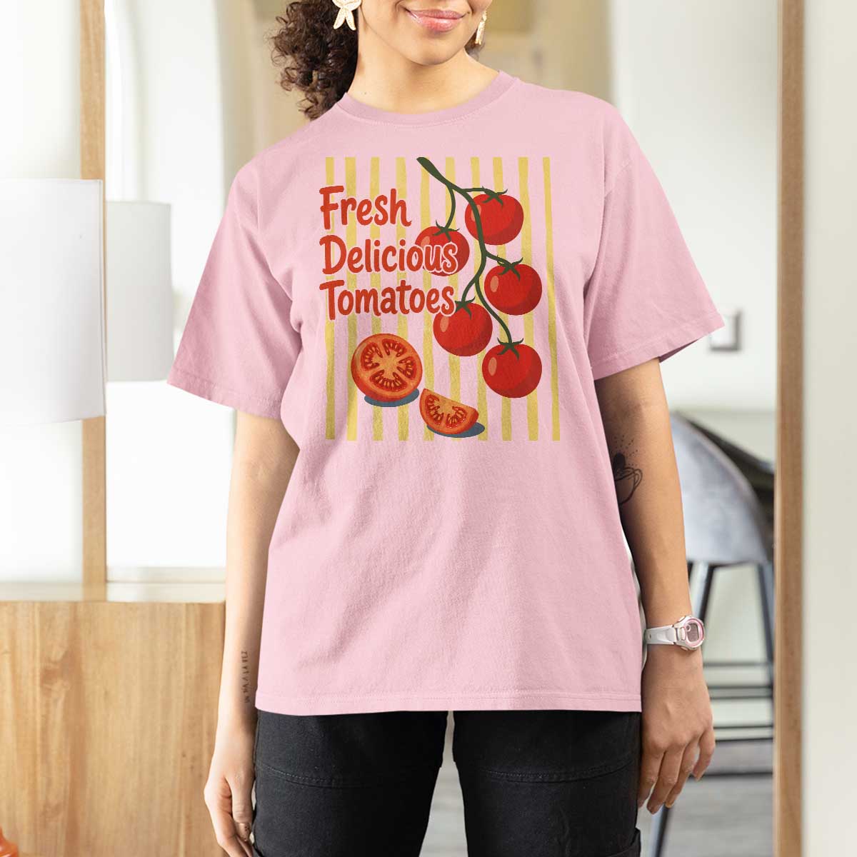 Subtle FDT T Shirt For Women Fresh Delicious Tomatoes Striped Retro Vintage 80s Subtle FDT