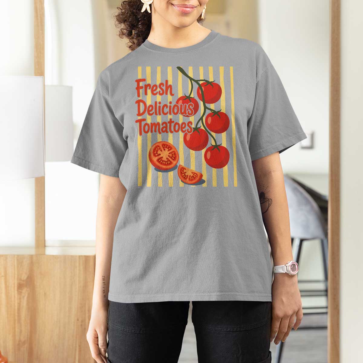 Subtle FDT T Shirt For Women Fresh Delicious Tomatoes Striped Retro Vintage 80s Subtle FDT