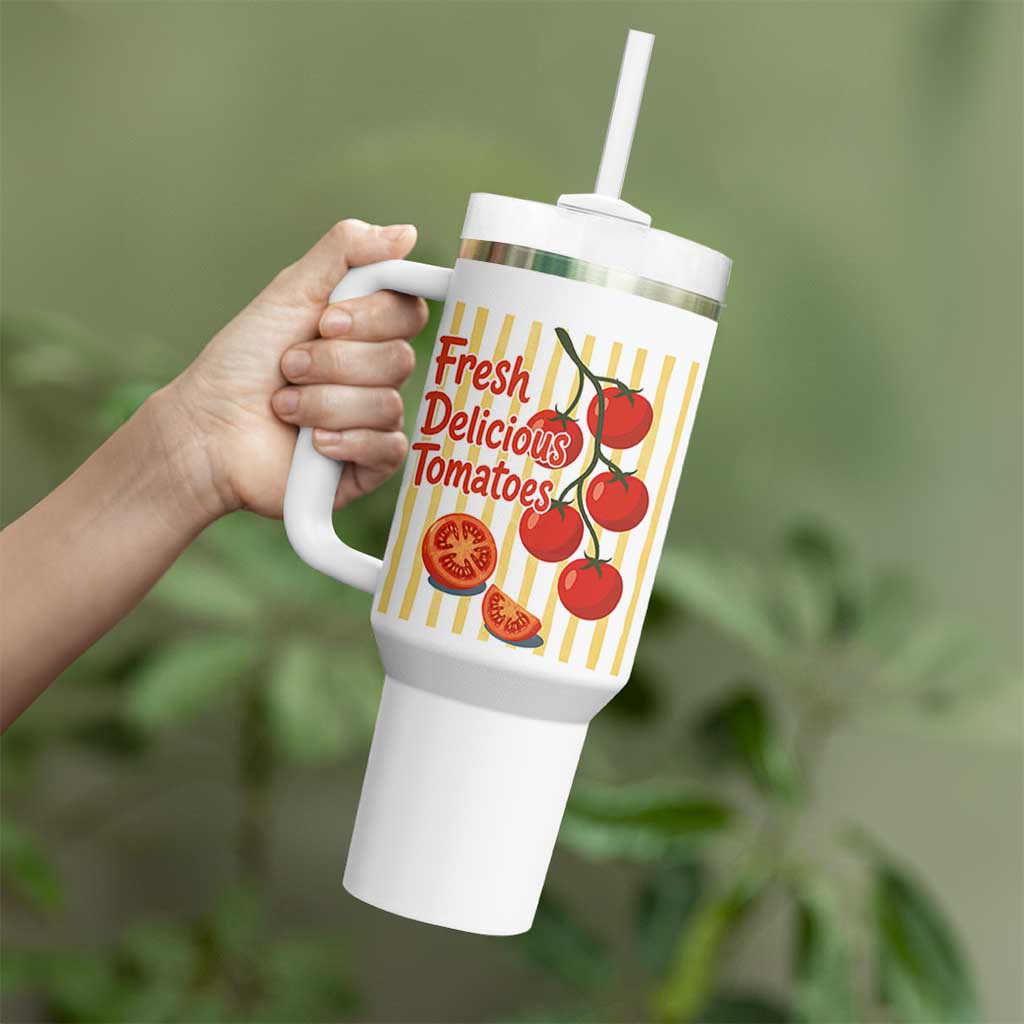 Subtle FDT Tumbler With Handle Fresh Delicious Tomatoes Striped Retro Vintage 80s Subtle FDT