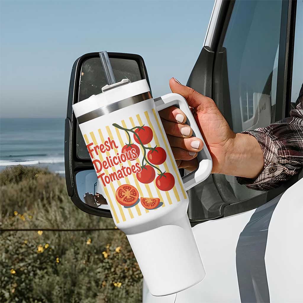 Subtle FDT Tumbler With Handle Fresh Delicious Tomatoes Striped Retro Vintage 80s Subtle FDT