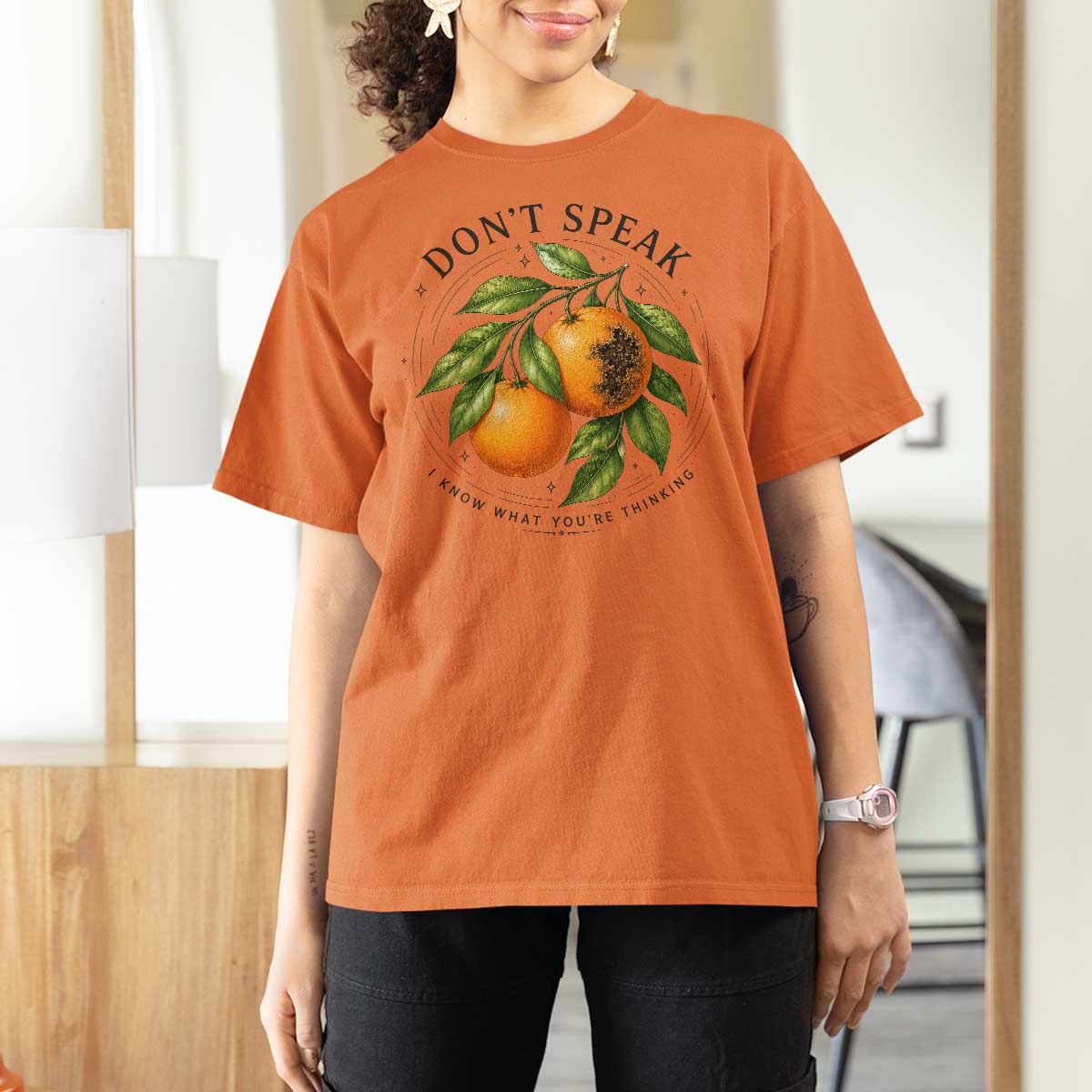 Subtle FDT T Shirt For Women Dont Speak Orange Graphic Retro Vintage