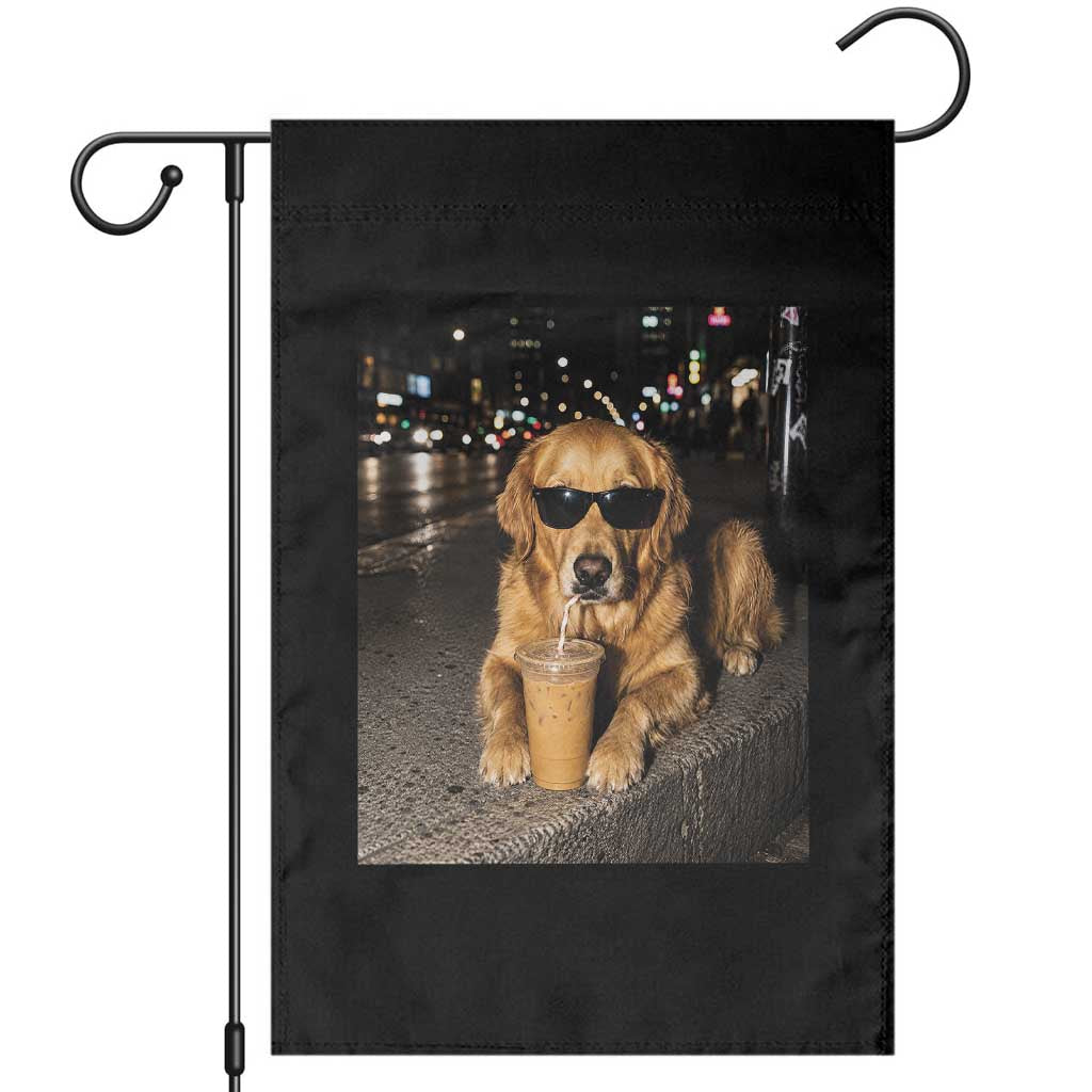 Funny Golden Retriever Iced Coffee Garden Flag Grunge Silly Meme Graphic Funny Dog Lover
