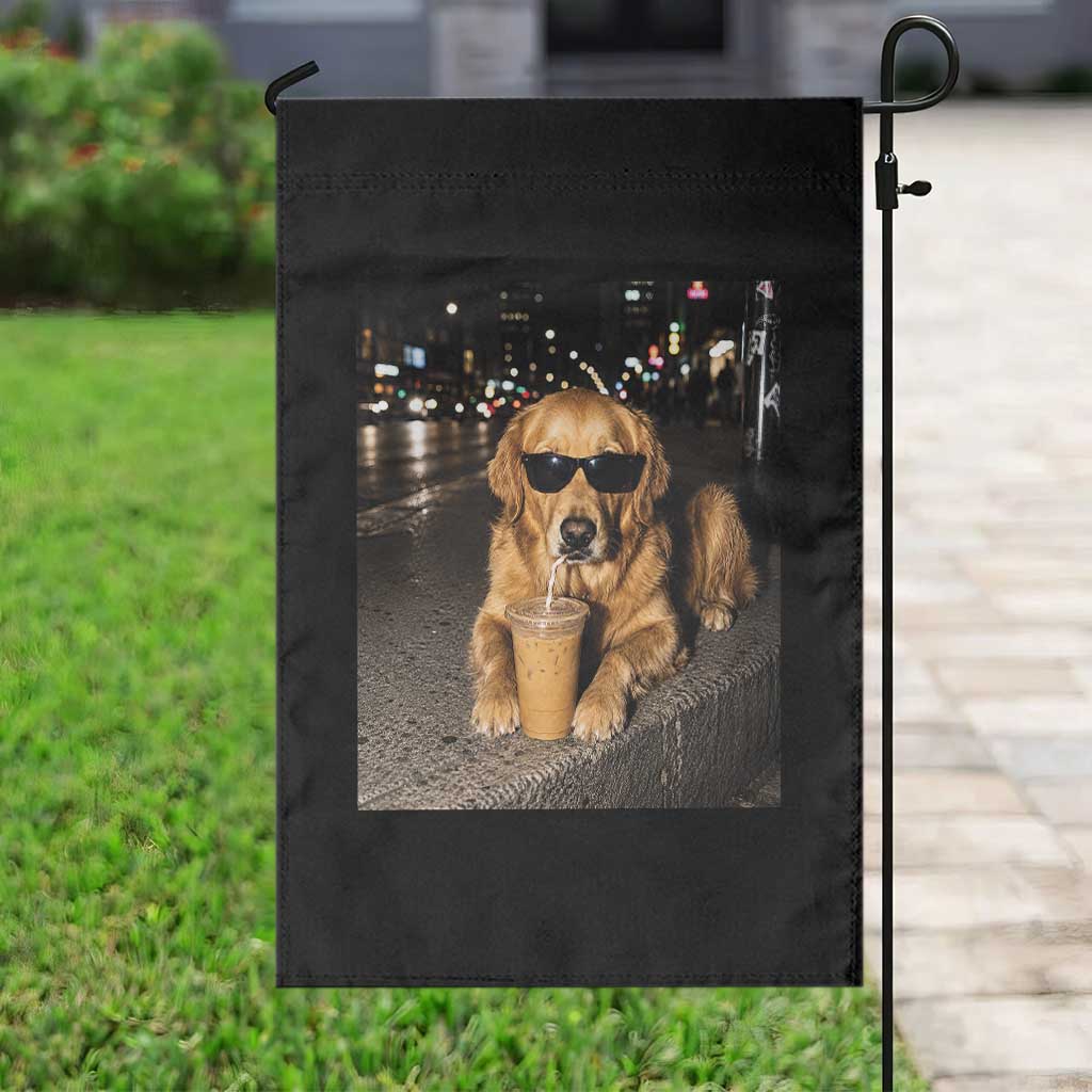 Funny Golden Retriever Iced Coffee Garden Flag Grunge Silly Meme Graphic Funny Dog Lover