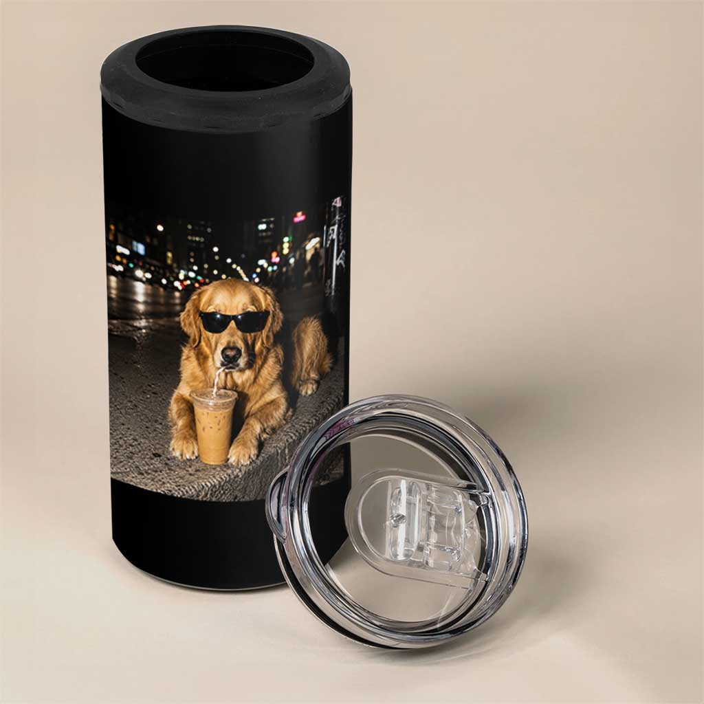 Funny Golden Retriever Iced Coffee 4 in 1 Can Cooler Tumbler Grunge Silly Meme Graphic Funny Dog Lover