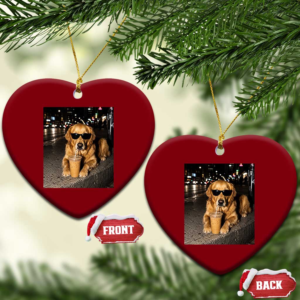 Funny Golden Retriever Iced Coffee Ceramic Ornament Grunge Silly Meme Graphic Funny Dog Lover