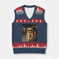 Funny Golden Retriever Iced Coffee V-Neck Knit Sweater Vest Grunge Silly Meme Graphic Funny Dog Lover