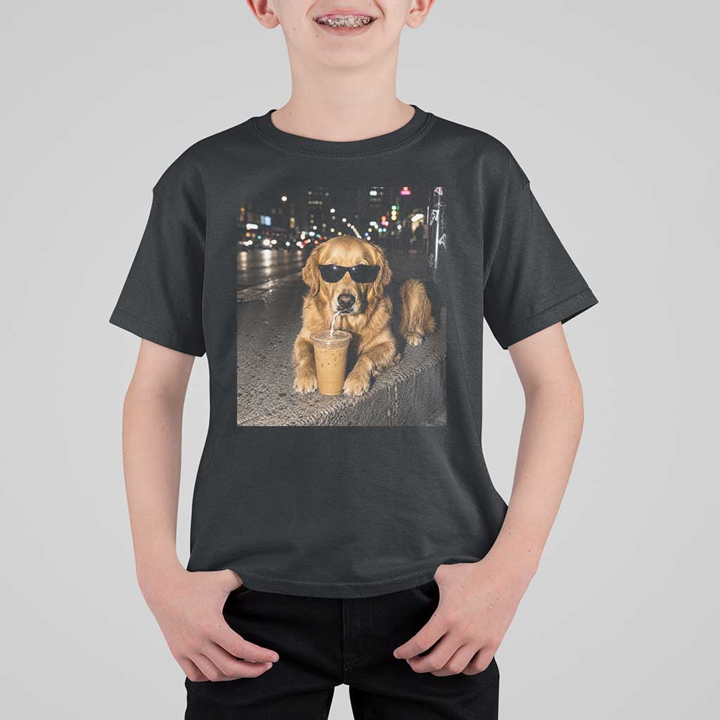 Funny Golden Retriever Iced Coffee T Shirt For Kid Grunge Silly Meme Graphic Funny Dog Lover