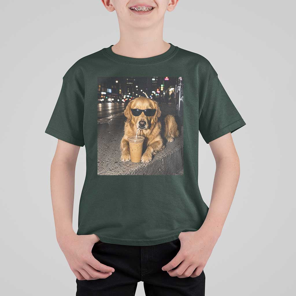 Funny Golden Retriever Iced Coffee T Shirt For Kid Grunge Silly Meme Graphic Funny Dog Lover