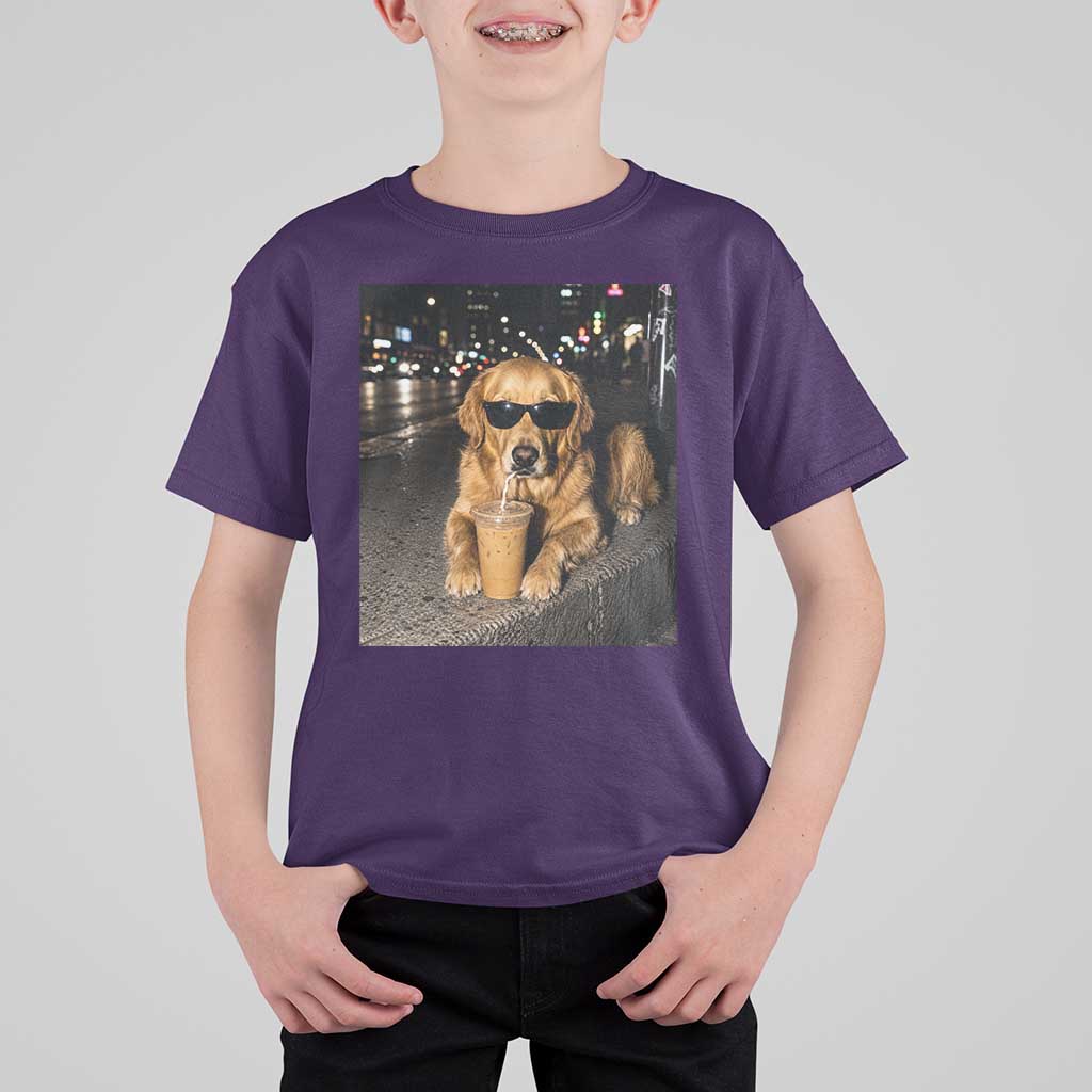 Funny Golden Retriever Iced Coffee T Shirt For Kid Grunge Silly Meme Graphic Funny Dog Lover