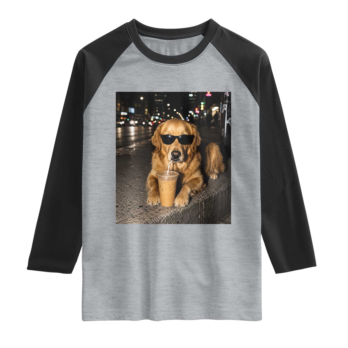 Funny Golden Retriever Iced Coffee Raglan Shirt Grunge Silly Meme Graphic Funny Dog Lover