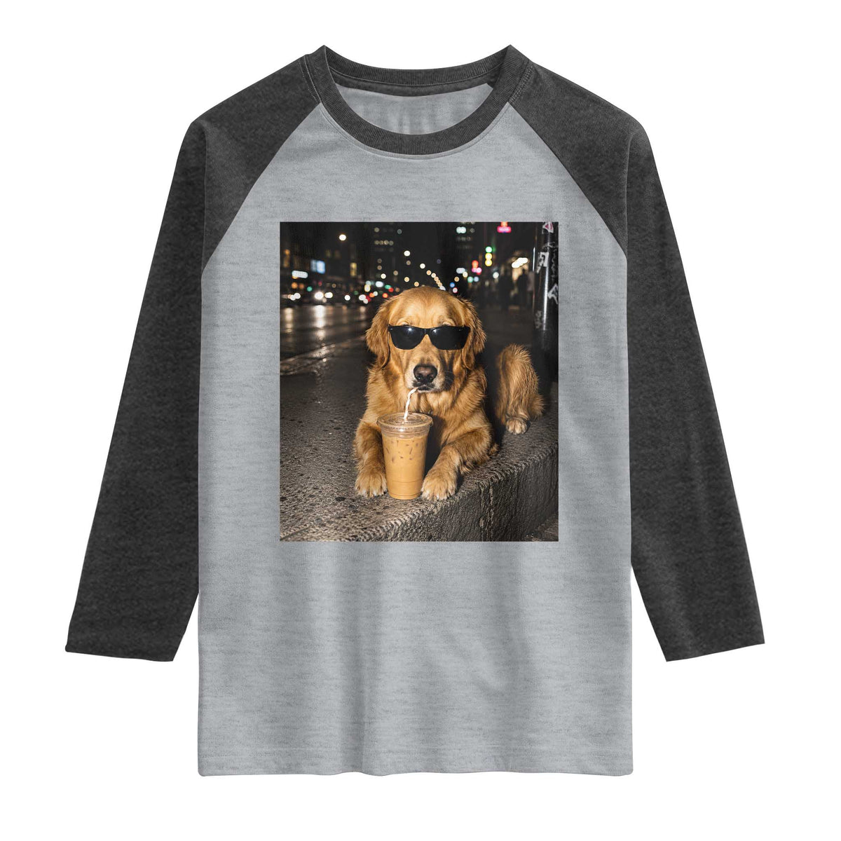 Funny Golden Retriever Iced Coffee Raglan Shirt Grunge Silly Meme Graphic Funny Dog Lover