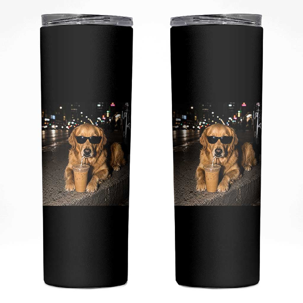 Funny Golden Retriever Iced Coffee Skinny Tumbler Grunge Silly Meme Graphic Funny Dog Lover