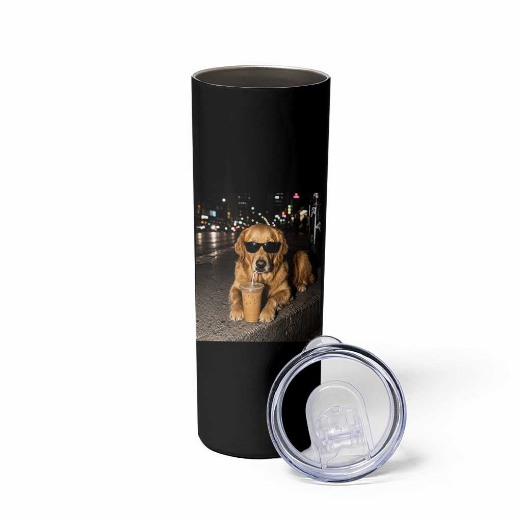 Funny Golden Retriever Iced Coffee Skinny Tumbler Grunge Silly Meme Graphic Funny Dog Lover