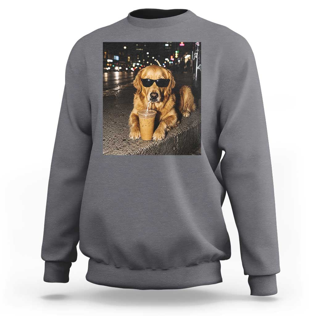 Funny Golden Retriever Iced Coffee Sweatshirt Grunge Silly Meme Graphic Funny Dog Lover