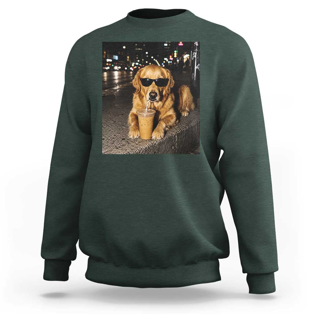 Funny Golden Retriever Iced Coffee Sweatshirt Grunge Silly Meme Graphic Funny Dog Lover