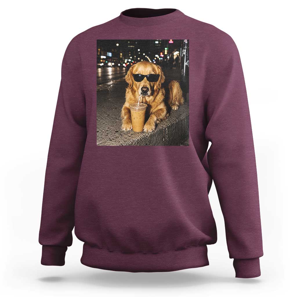Funny Golden Retriever Iced Coffee Sweatshirt Grunge Silly Meme Graphic Funny Dog Lover