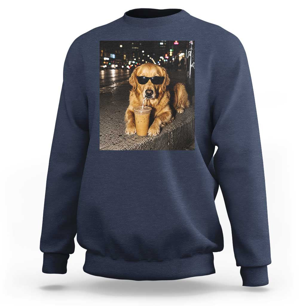 Funny Golden Retriever Iced Coffee Sweatshirt Grunge Silly Meme Graphic Funny Dog Lover