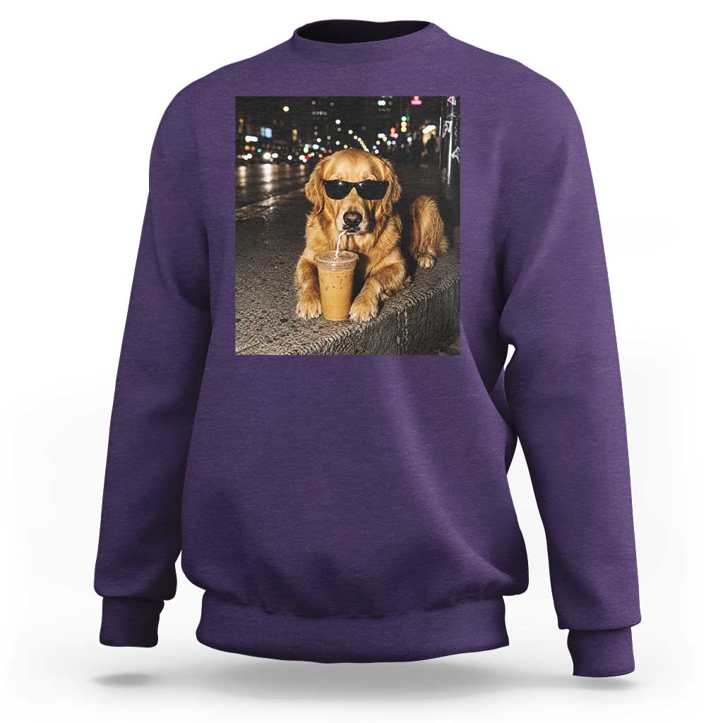 Funny Golden Retriever Iced Coffee Sweatshirt Grunge Silly Meme Graphic Funny Dog Lover