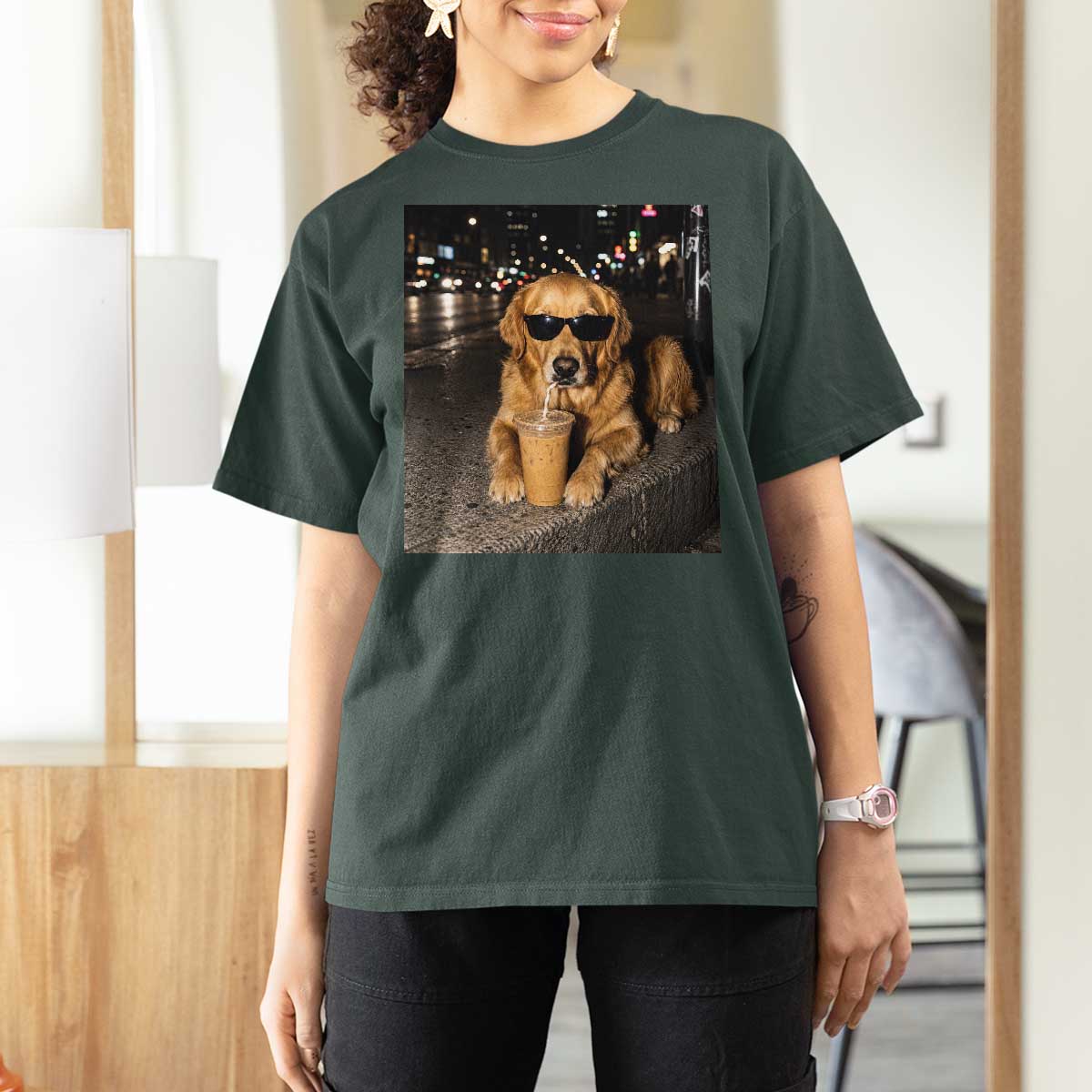 Funny Golden Retriever Iced Coffee T Shirt For Women Grunge Silly Meme Graphic Funny Dog Lover
