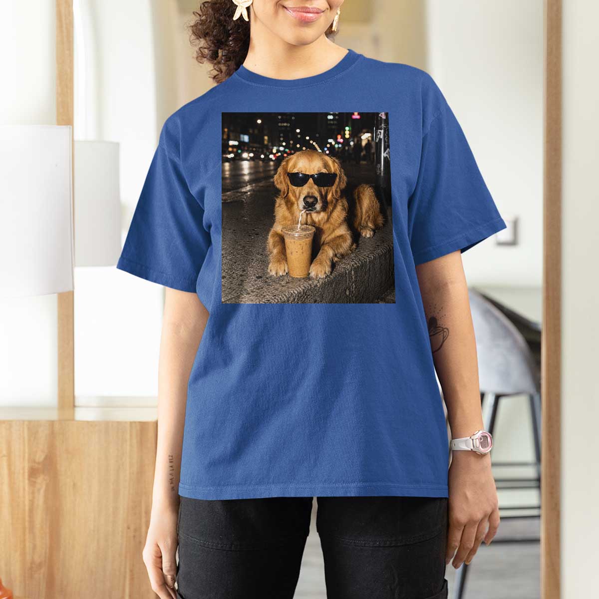 Funny Golden Retriever Iced Coffee T Shirt For Women Grunge Silly Meme Graphic Funny Dog Lover