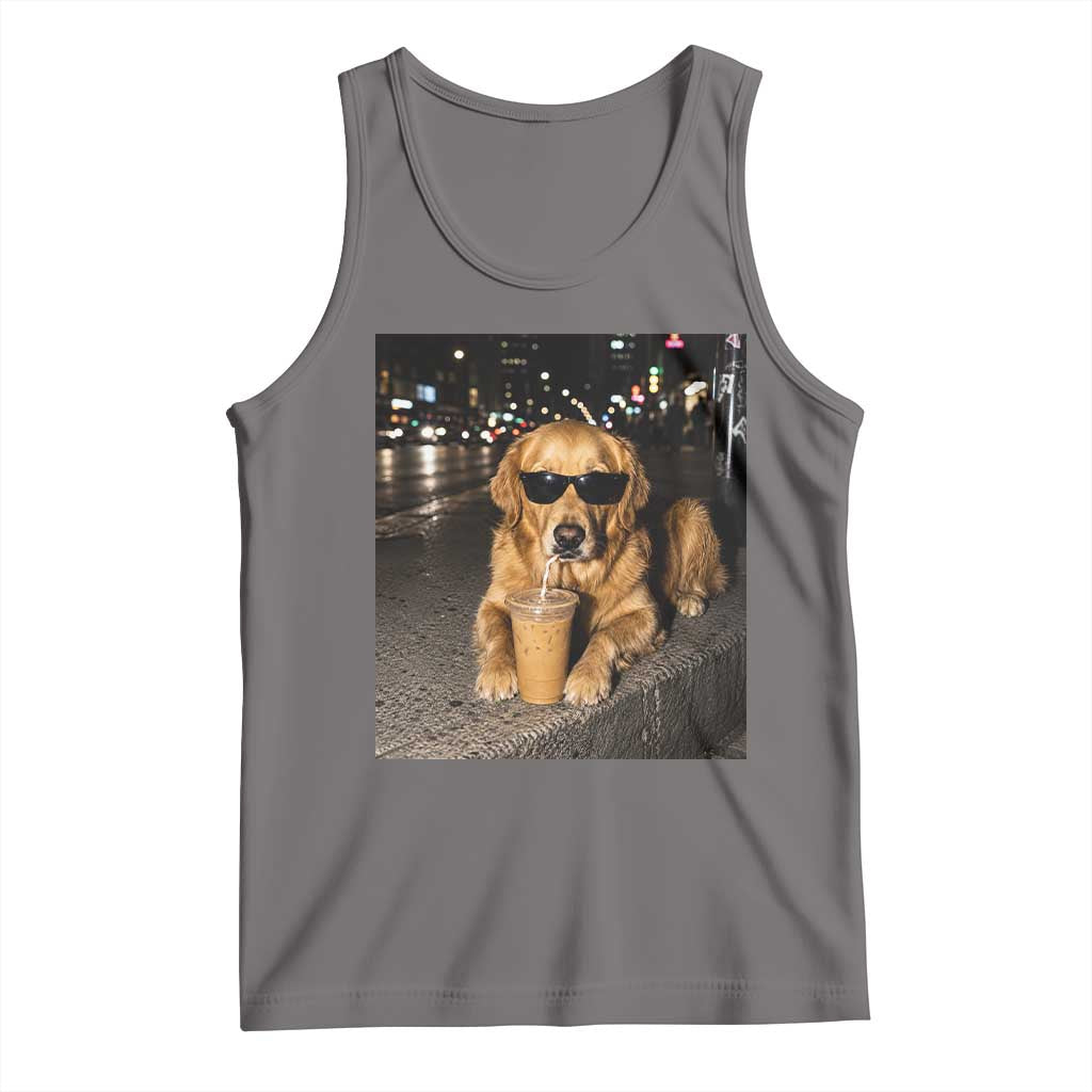 Funny Golden Retriever Iced Coffee Tank Top Grunge Silly Meme Graphic Funny Dog Lover