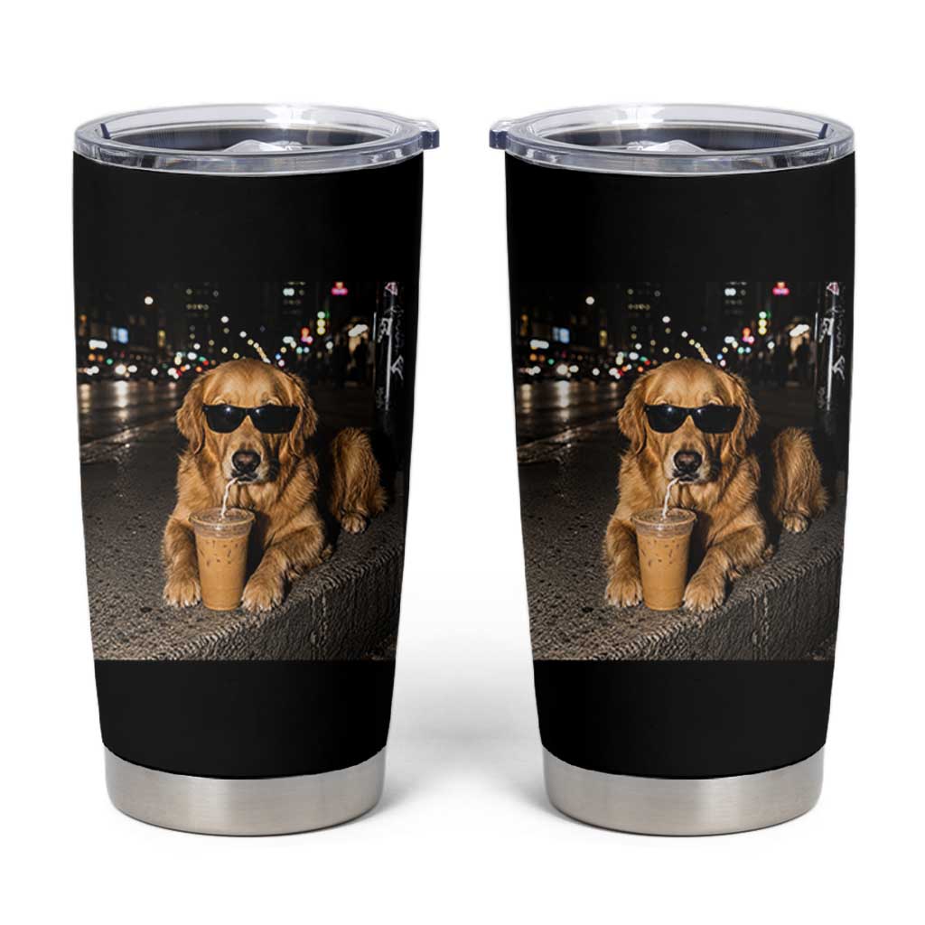 Funny Golden Retriever Iced Coffee Tumbler Cup Grunge Silly Meme Graphic Funny Dog Lover