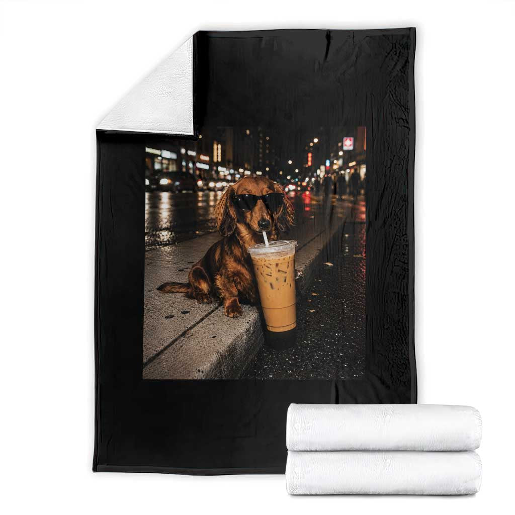 Dachshund Iced Coffee Throw Blanket Grunge Meme Graphic Funny Weiner Dog Lovers Dad