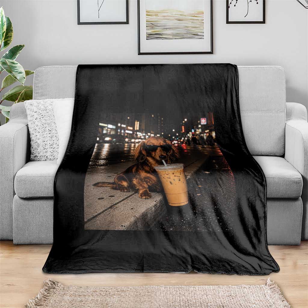 Dachshund Iced Coffee Throw Blanket Grunge Meme Graphic Funny Weiner Dog Lovers Dad