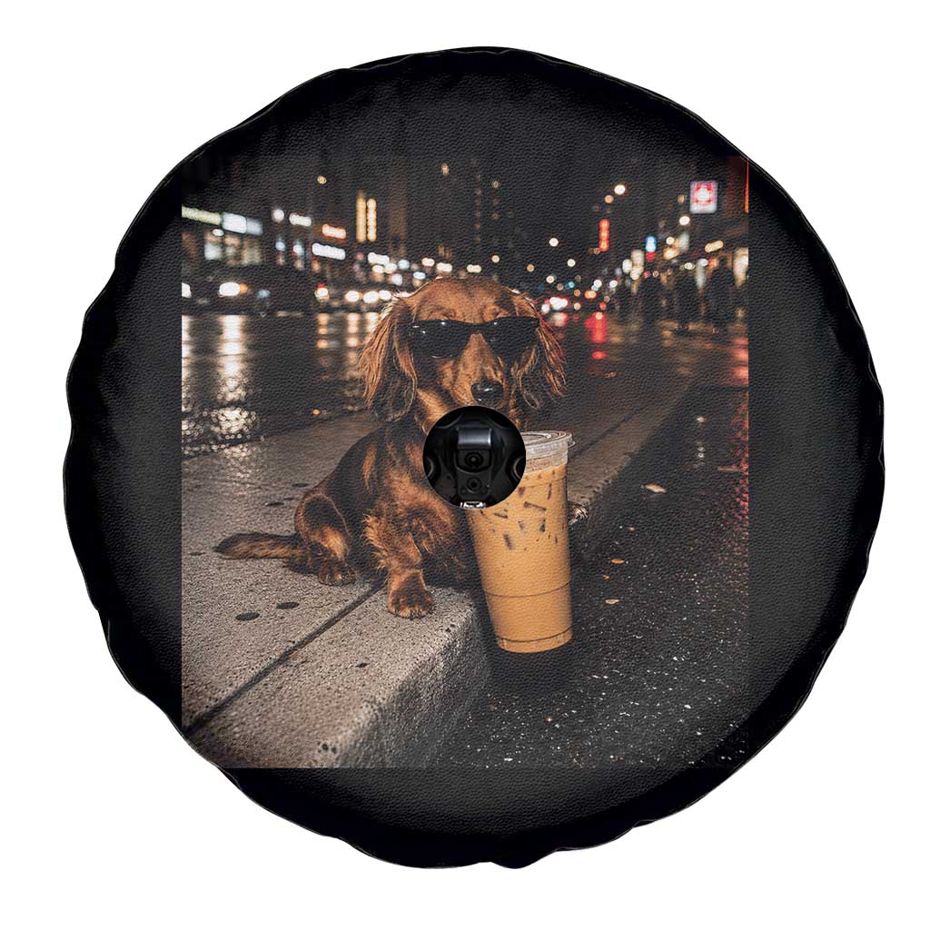 Dachshund Iced Coffee Spare Tire Cover Grunge Meme Graphic Funny Weiner Dog Lovers Dad