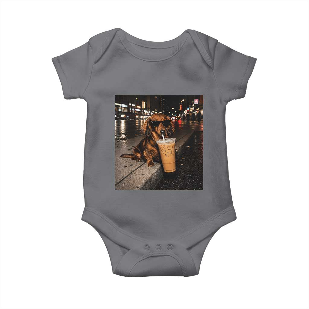 Dachshund Iced Coffee Baby Onesie Grunge Meme Graphic Funny Weiner Dog Lovers Dad