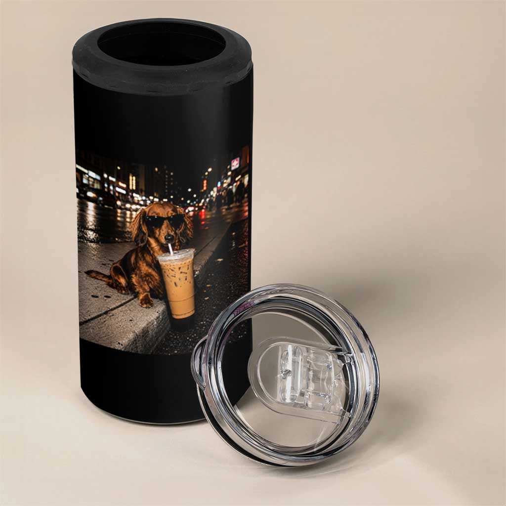 Dachshund Iced Coffee 4 in 1 Can Cooler Tumbler Grunge Meme Graphic Funny Weiner Dog Lovers Dad