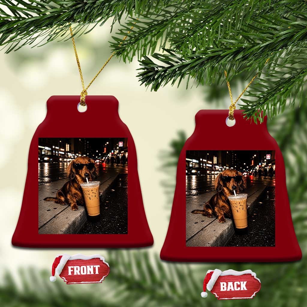 Dachshund Iced Coffee Ceramic Ornament Grunge Meme Graphic Funny Weiner Dog Lovers Dad