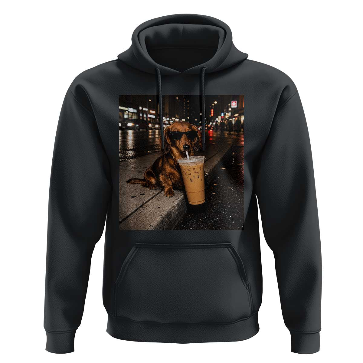 Dachshund Iced Coffee Hoodie Grunge Meme Graphic Funny Weiner Dog Lovers Dad