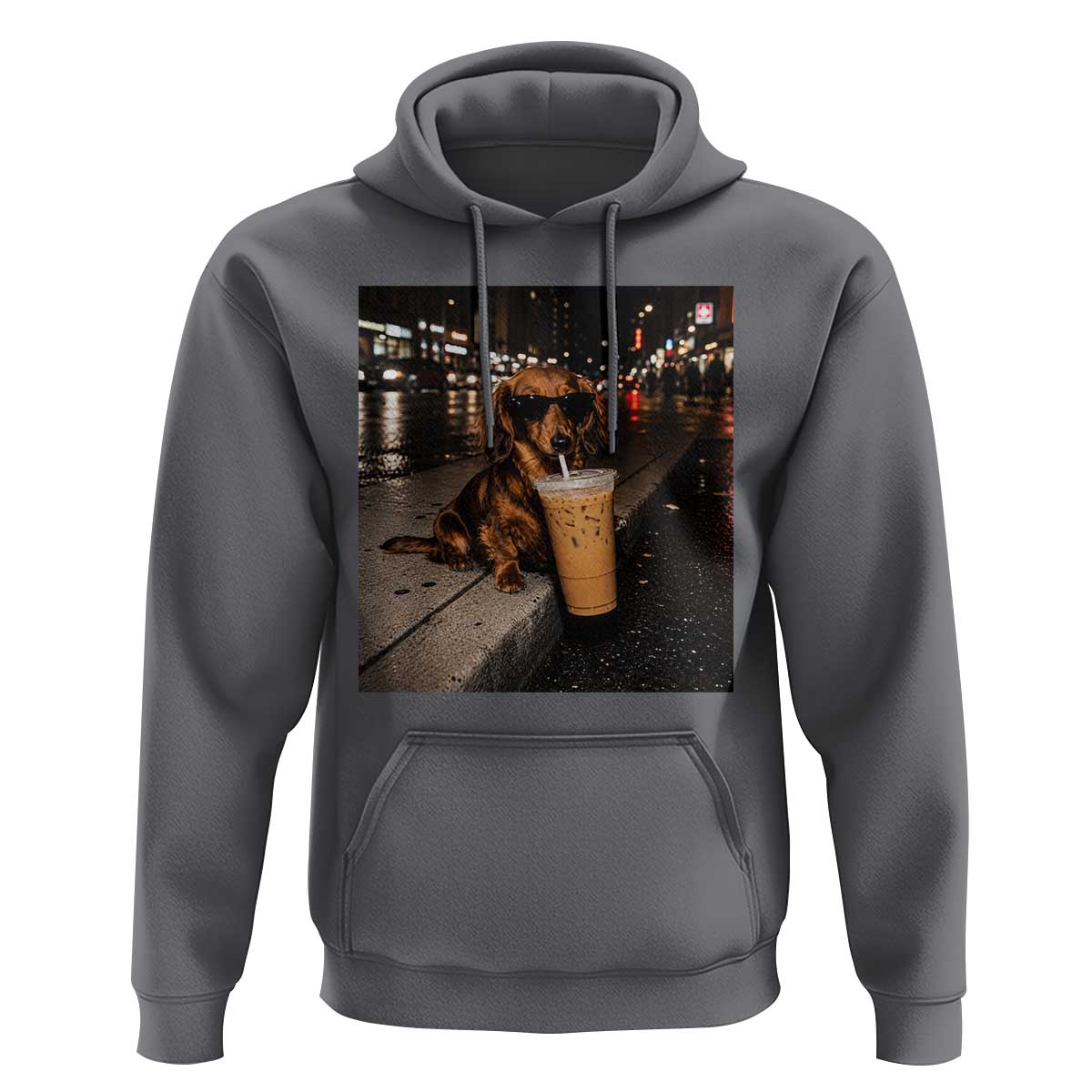 Dachshund Iced Coffee Hoodie Grunge Meme Graphic Funny Weiner Dog Lovers Dad