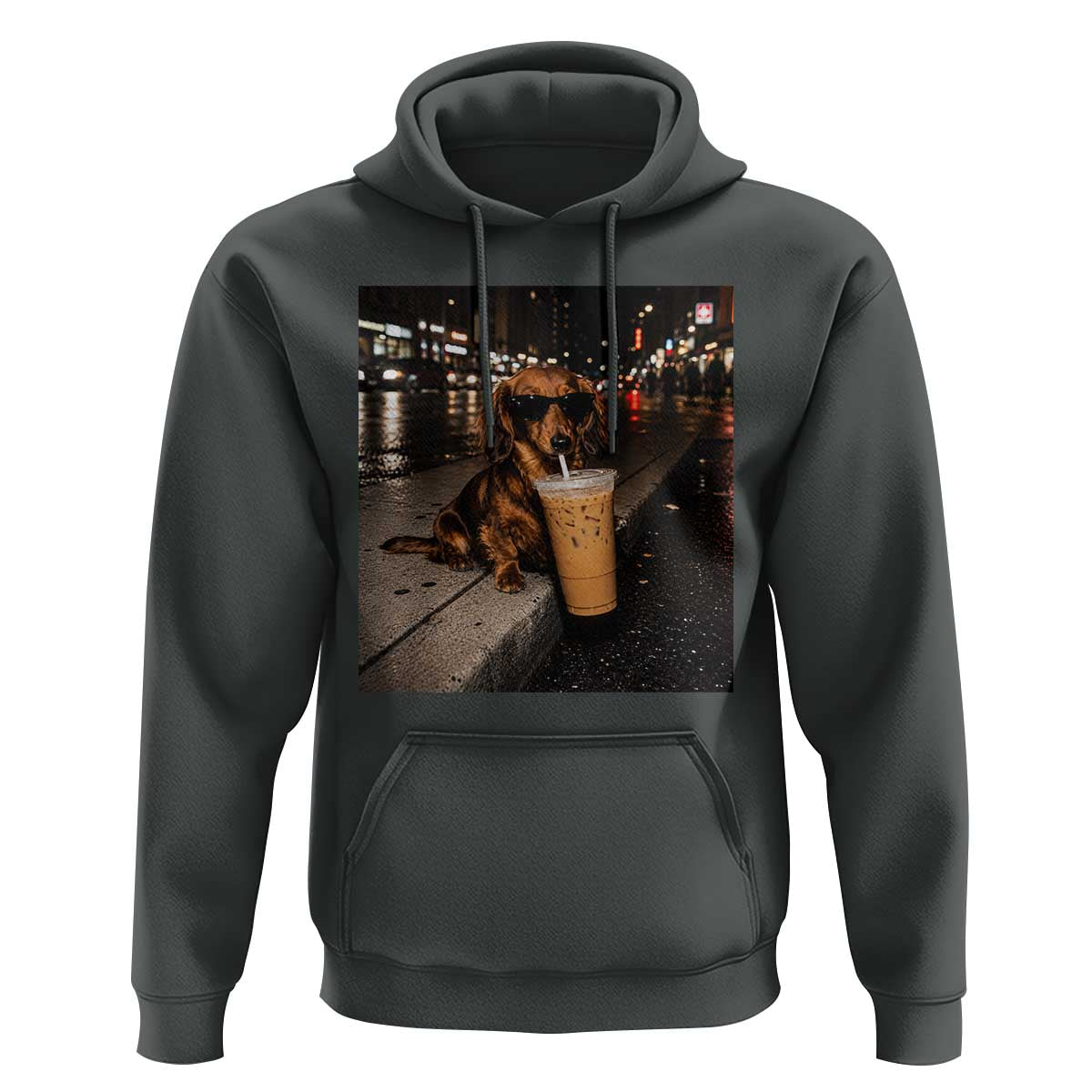 Dachshund Iced Coffee Hoodie Grunge Meme Graphic Funny Weiner Dog Lovers Dad