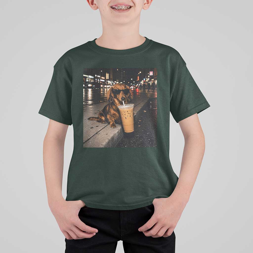 Dachshund Iced Coffee T Shirt For Kid Grunge Meme Graphic Funny Weiner Dog Lovers Dad