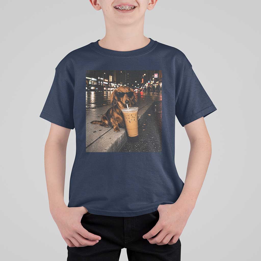 Dachshund Iced Coffee T Shirt For Kid Grunge Meme Graphic Funny Weiner Dog Lovers Dad