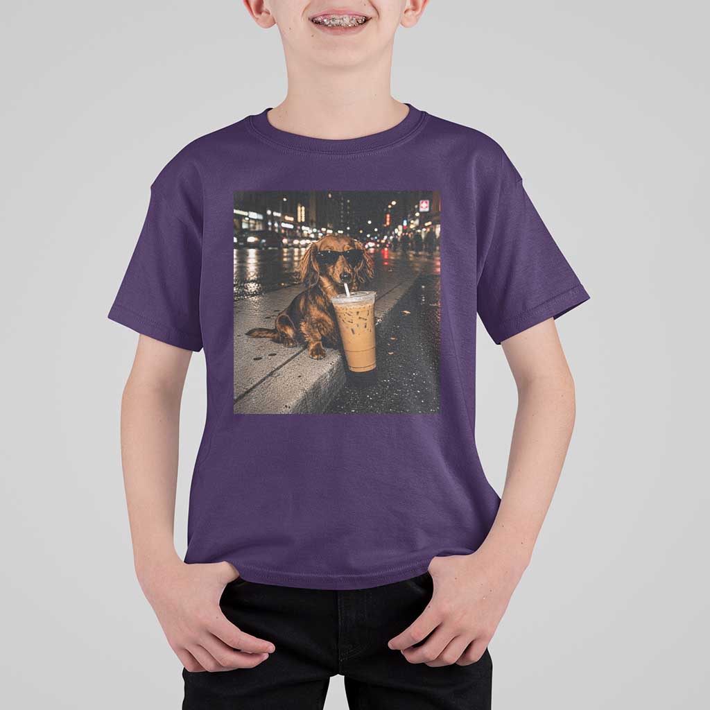 Dachshund Iced Coffee T Shirt For Kid Grunge Meme Graphic Funny Weiner Dog Lovers Dad
