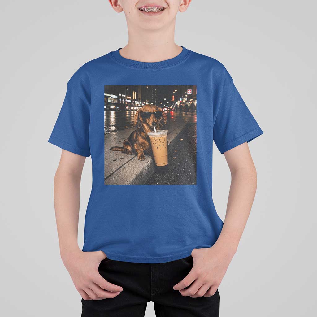 Dachshund Iced Coffee T Shirt For Kid Grunge Meme Graphic Funny Weiner Dog Lovers Dad
