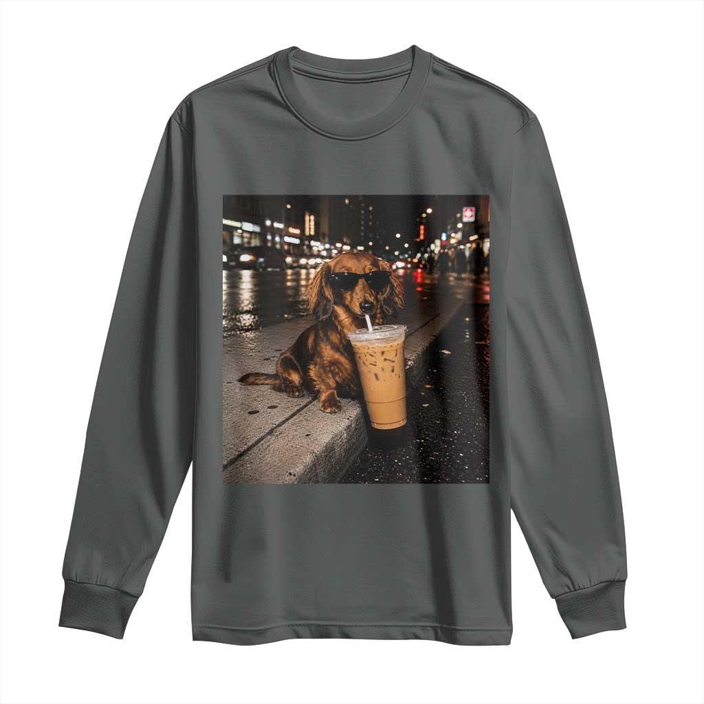 Dachshund Iced Coffee Long Sleeve Shirt Grunge Meme Graphic Funny Weiner Dog Lovers Dad