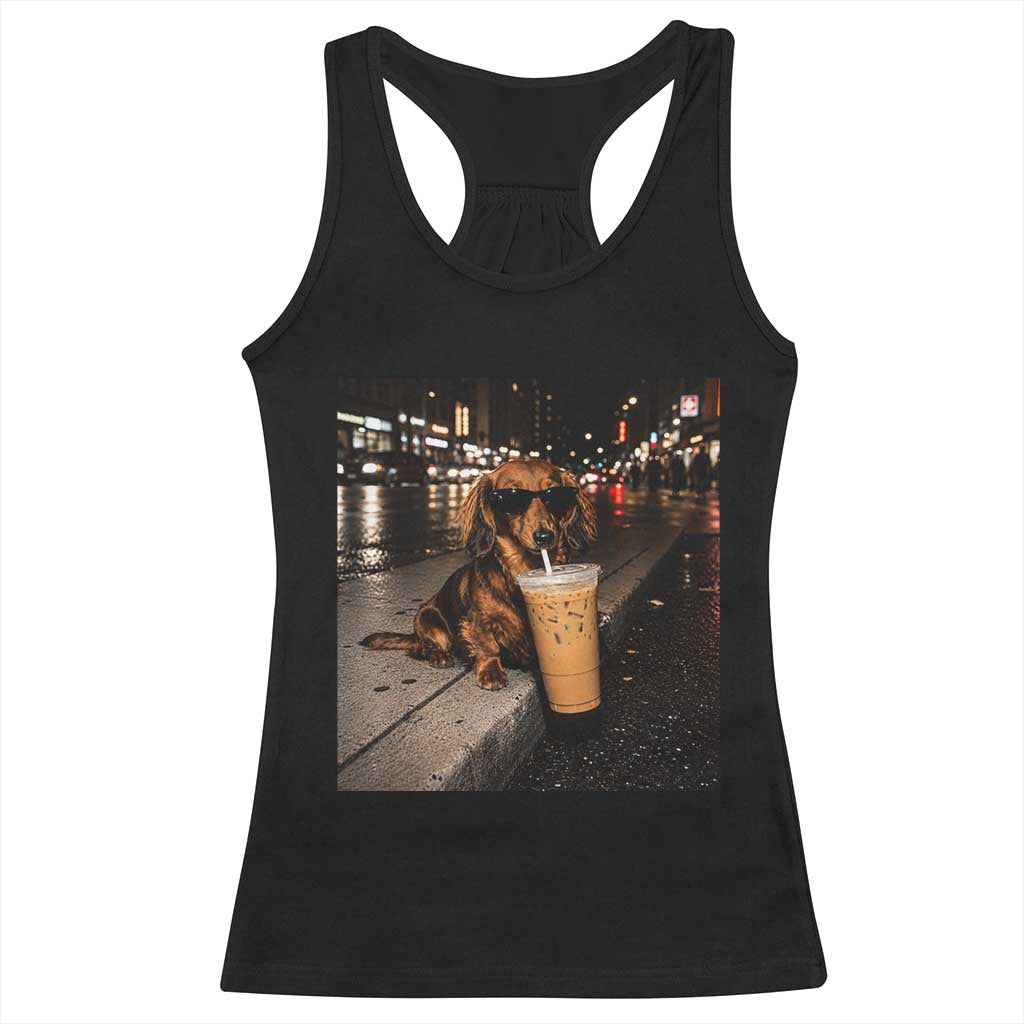 Dachshund Iced Coffee Racerback Tank Top Grunge Meme Graphic Funny Weiner Dog Lovers Dad