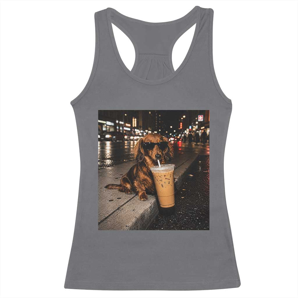 Dachshund Iced Coffee Racerback Tank Top Grunge Meme Graphic Funny Weiner Dog Lovers Dad