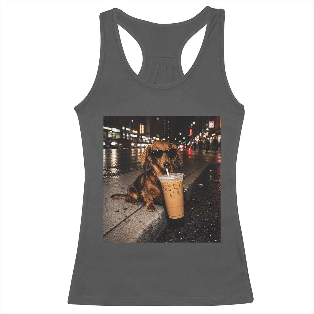 Dachshund Iced Coffee Racerback Tank Top Grunge Meme Graphic Funny Weiner Dog Lovers Dad