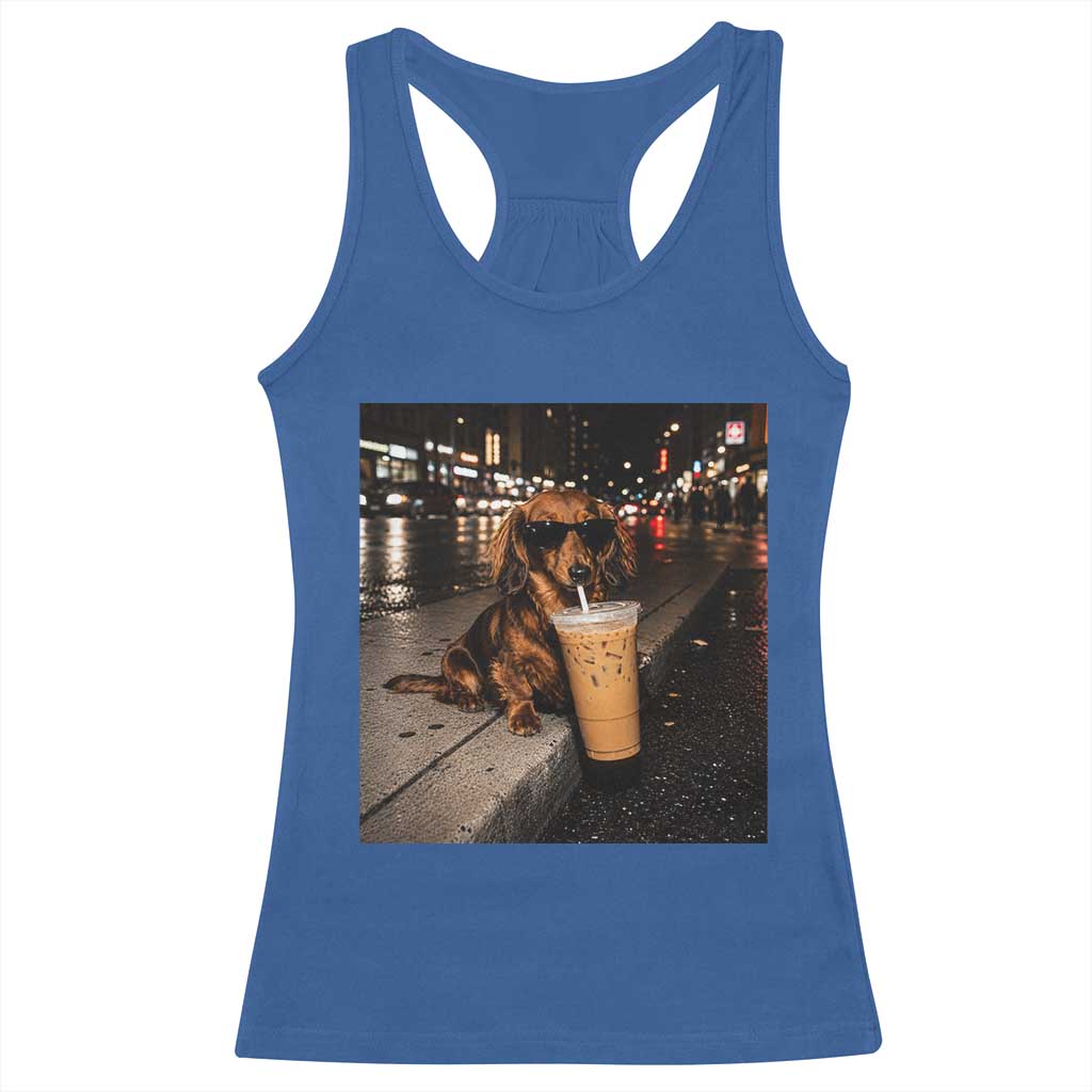 Dachshund Iced Coffee Racerback Tank Top Grunge Meme Graphic Funny Weiner Dog Lovers Dad