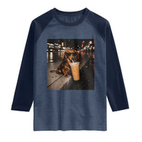 Dachshund Iced Coffee Raglan Shirt Grunge Meme Graphic Funny Weiner Dog Lovers Dad