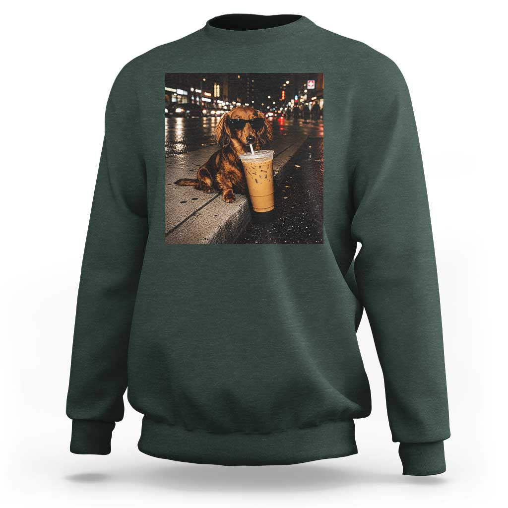 Dachshund Iced Coffee Sweatshirt Grunge Meme Graphic Funny Weiner Dog Lovers Dad