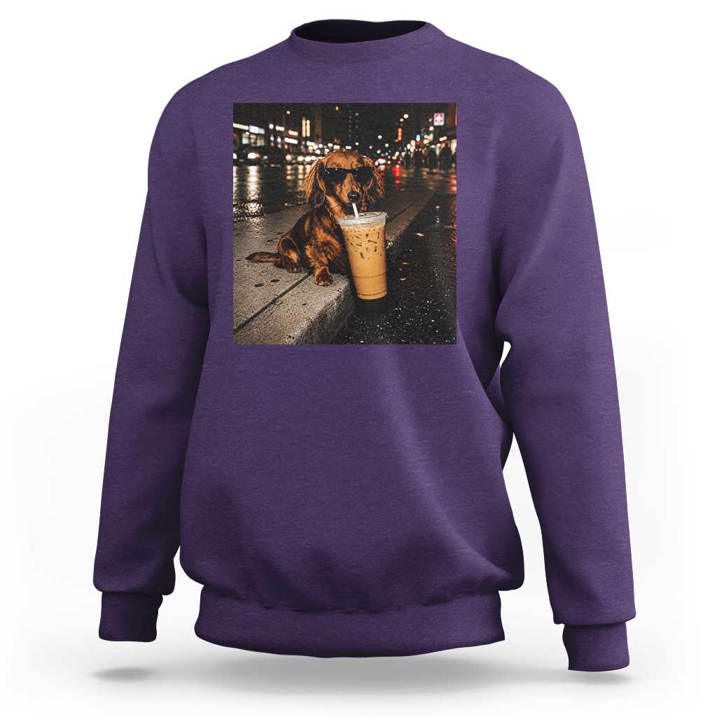 Dachshund Iced Coffee Sweatshirt Grunge Meme Graphic Funny Weiner Dog Lovers Dad