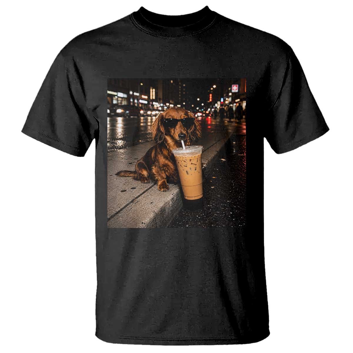 Dachshund Iced Coffee T Shirt Grunge Meme Graphic Funny Weiner Dog Lovers Dad