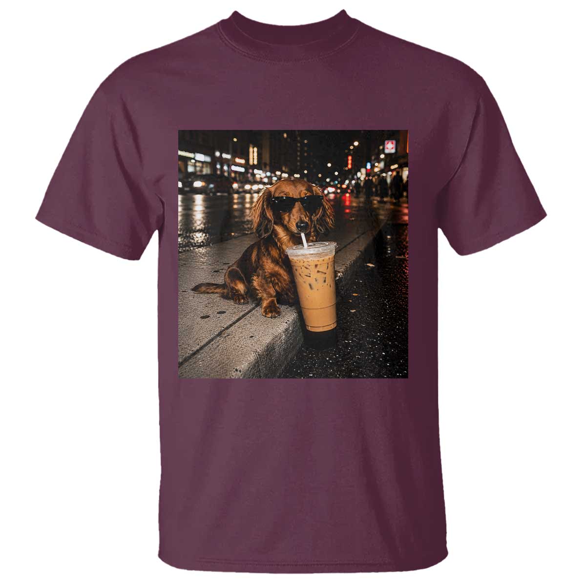 Dachshund Iced Coffee T Shirt Grunge Meme Graphic Funny Weiner Dog Lovers Dad