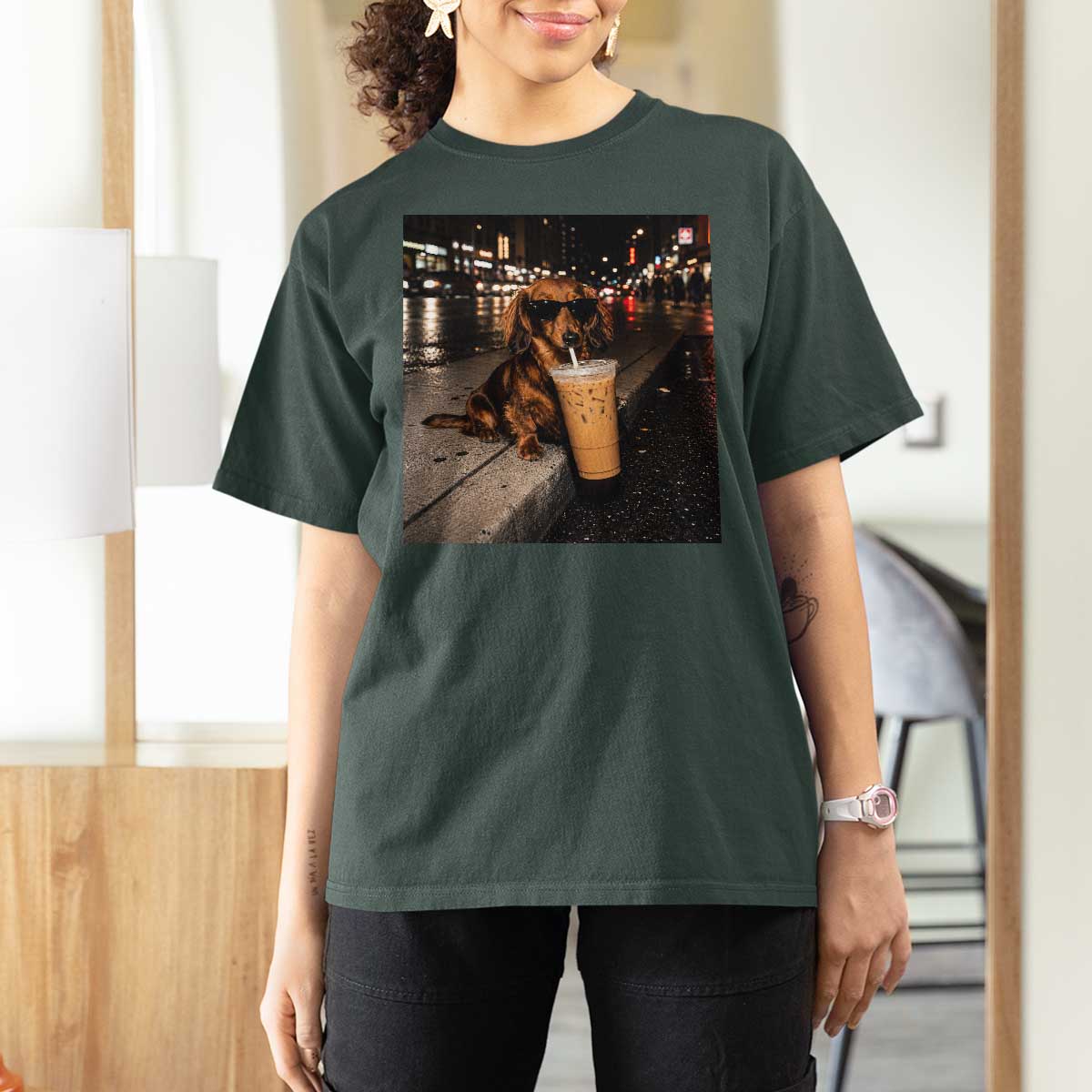 Dachshund Iced Coffee T Shirt For Women Grunge Meme Graphic Funny Weiner Dog Lovers Dad